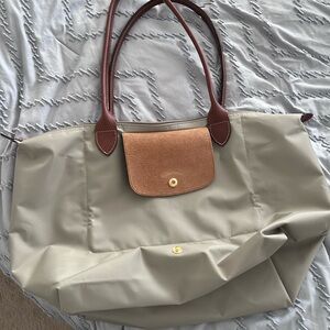 Longchamp Beige and Brown Tote Bag (Large)